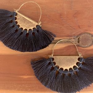 Bronze French Hook and Navy Tassel Hoop Earrings